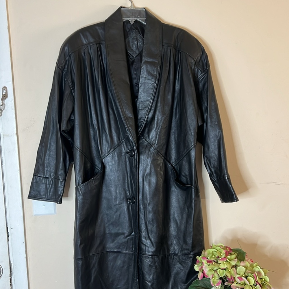 Jacquelineโ Ferrar Vintage Y2K 90,s Black Leather Long Trench Coat Women Size LP